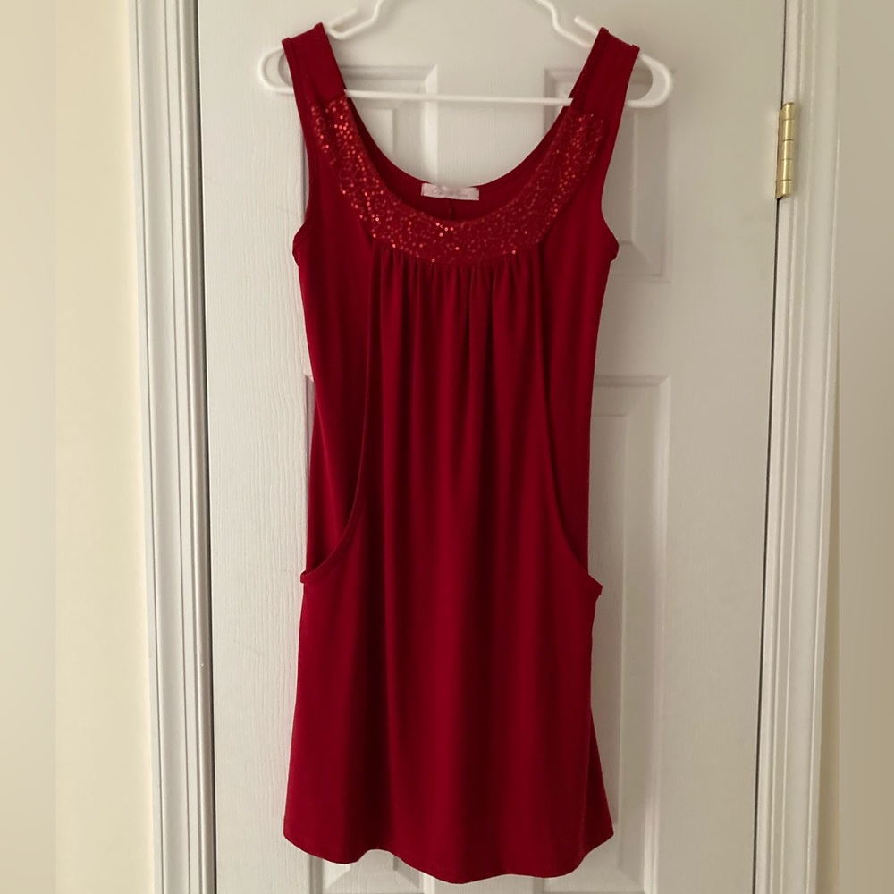 Red size small dressy dress with sequined neckline